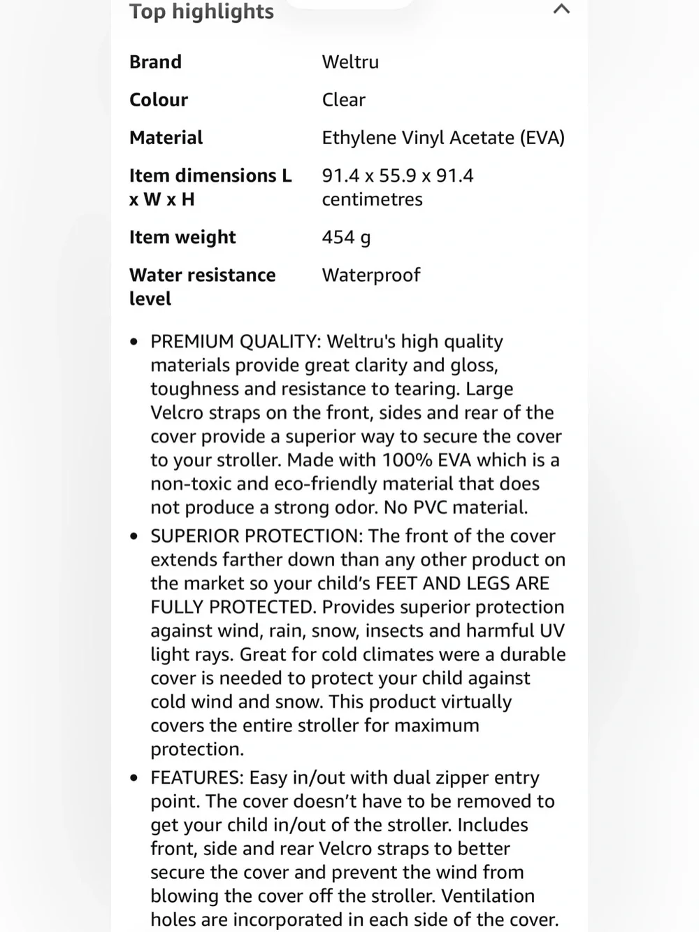 Premium Stroller Rain Cover Weather Shield, Easy in/Out Zipper, Universal Size,